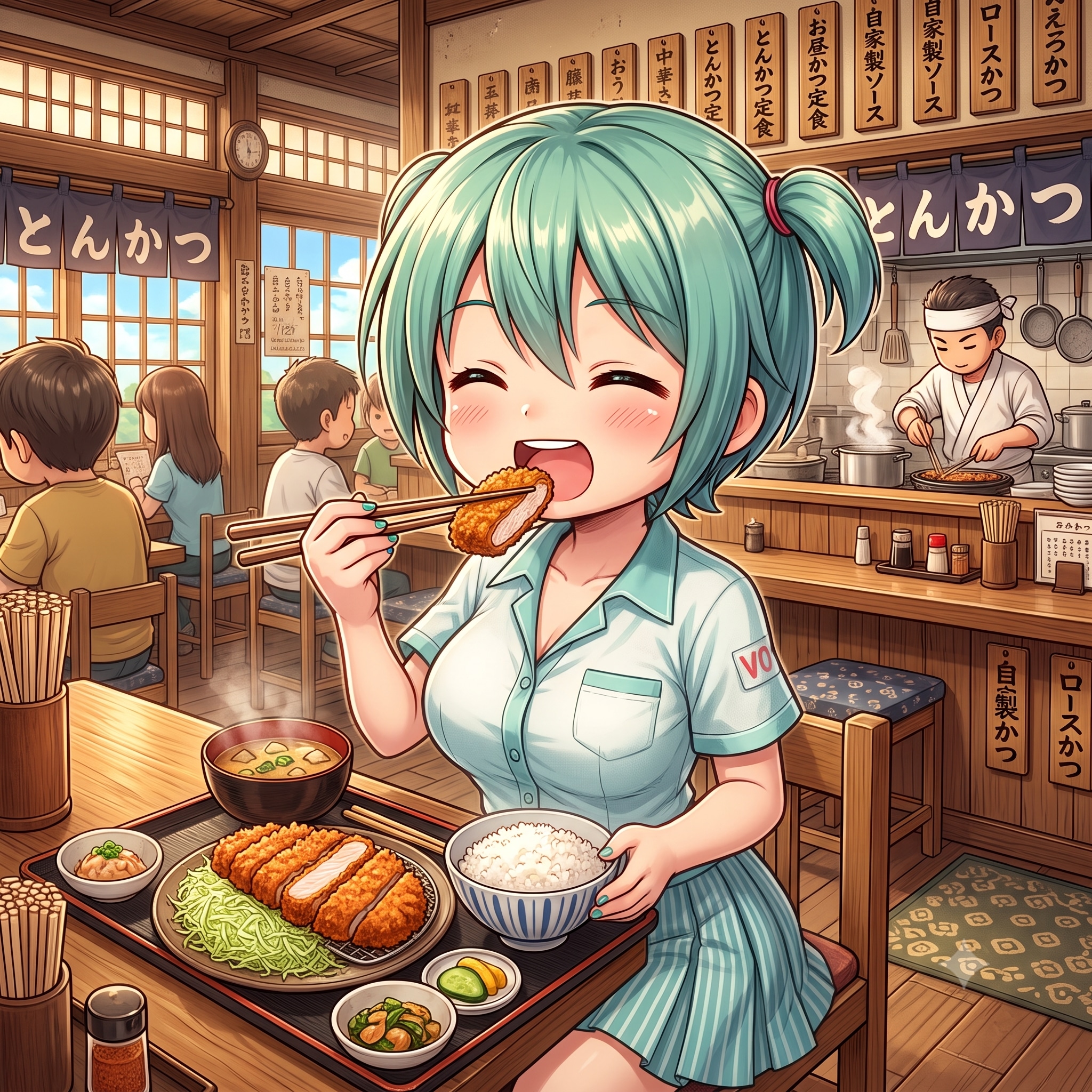 今日のお昼はとんかつ定食です