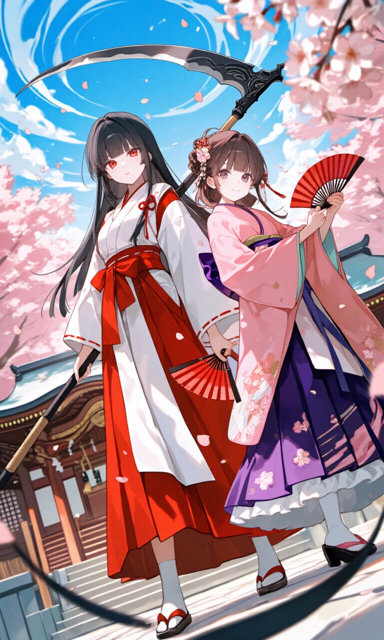 鉄扇女子と大鎌女子