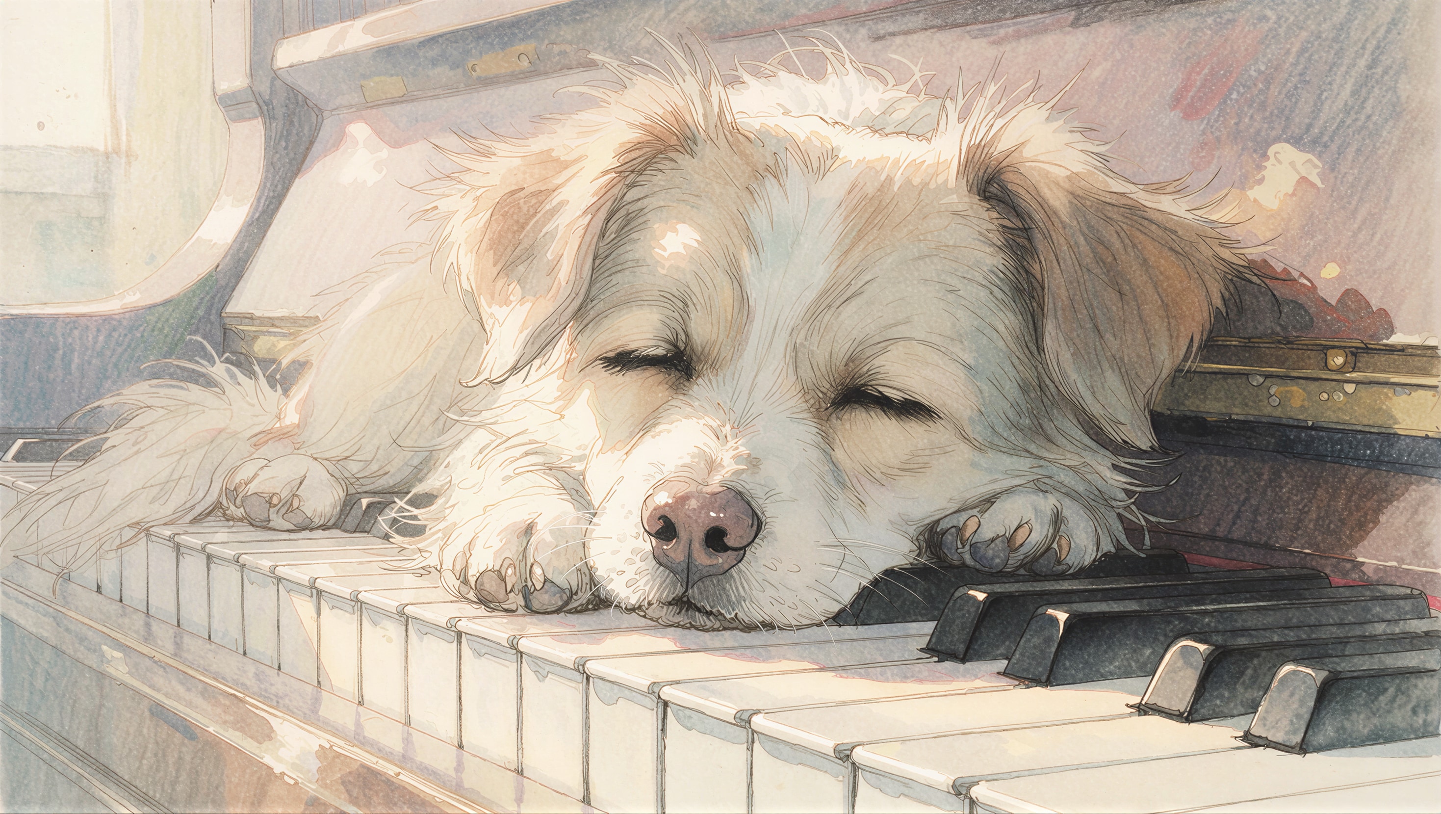 鍵盤で眠る犬 | の人気AIイラスト・グラビア