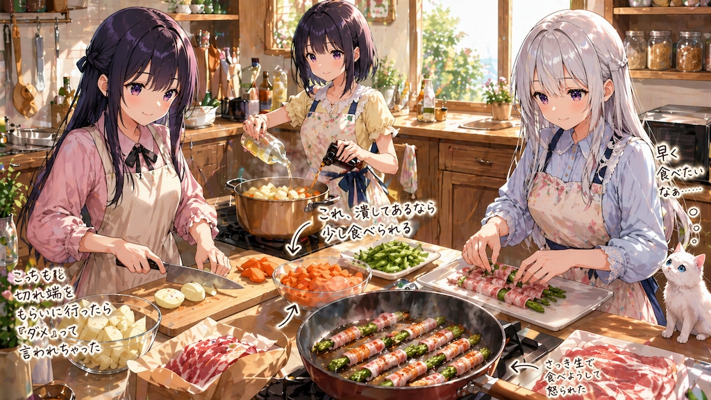 春野菜で料理中