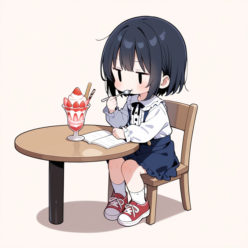 いちごパフェを食べる
