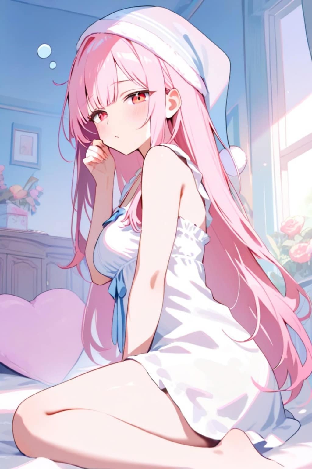 眠そうなピンク髪ちゃん