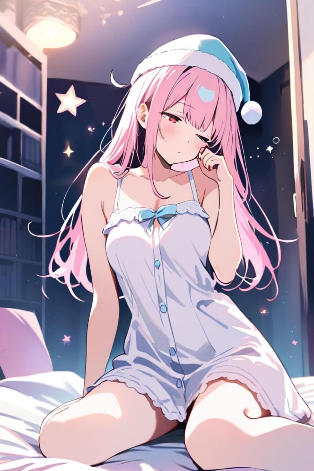 眠そうなピンク髪ちゃん