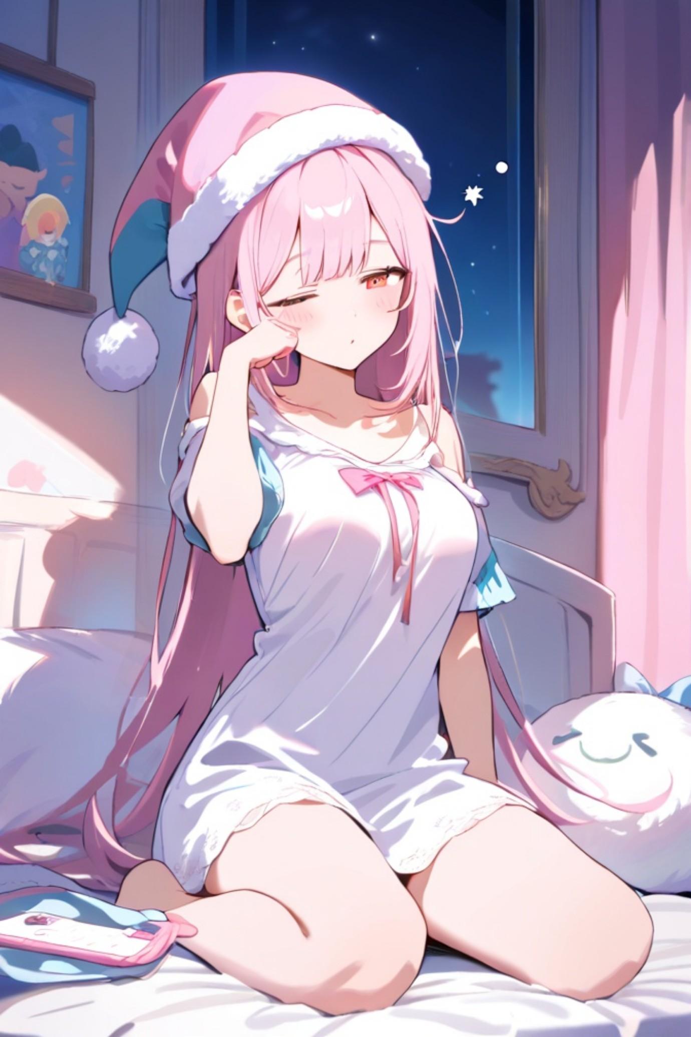 眠そうなピンク髪ちゃん | の人気AIイラスト・グラビア