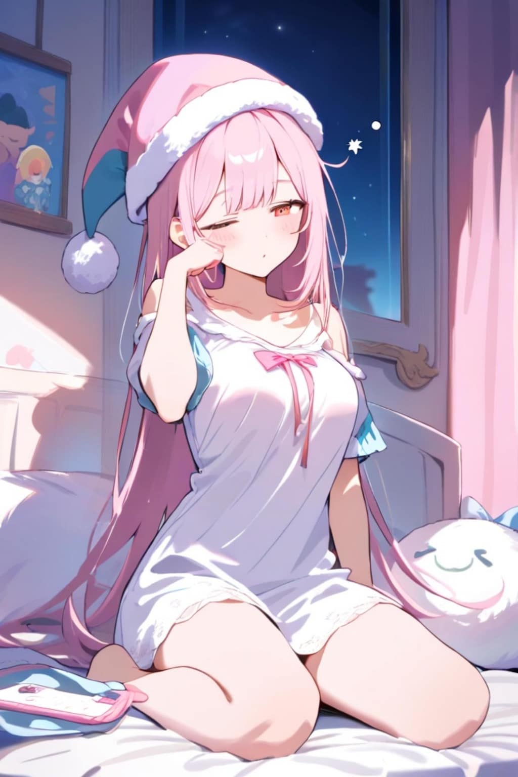 眠そうなピンク髪ちゃん