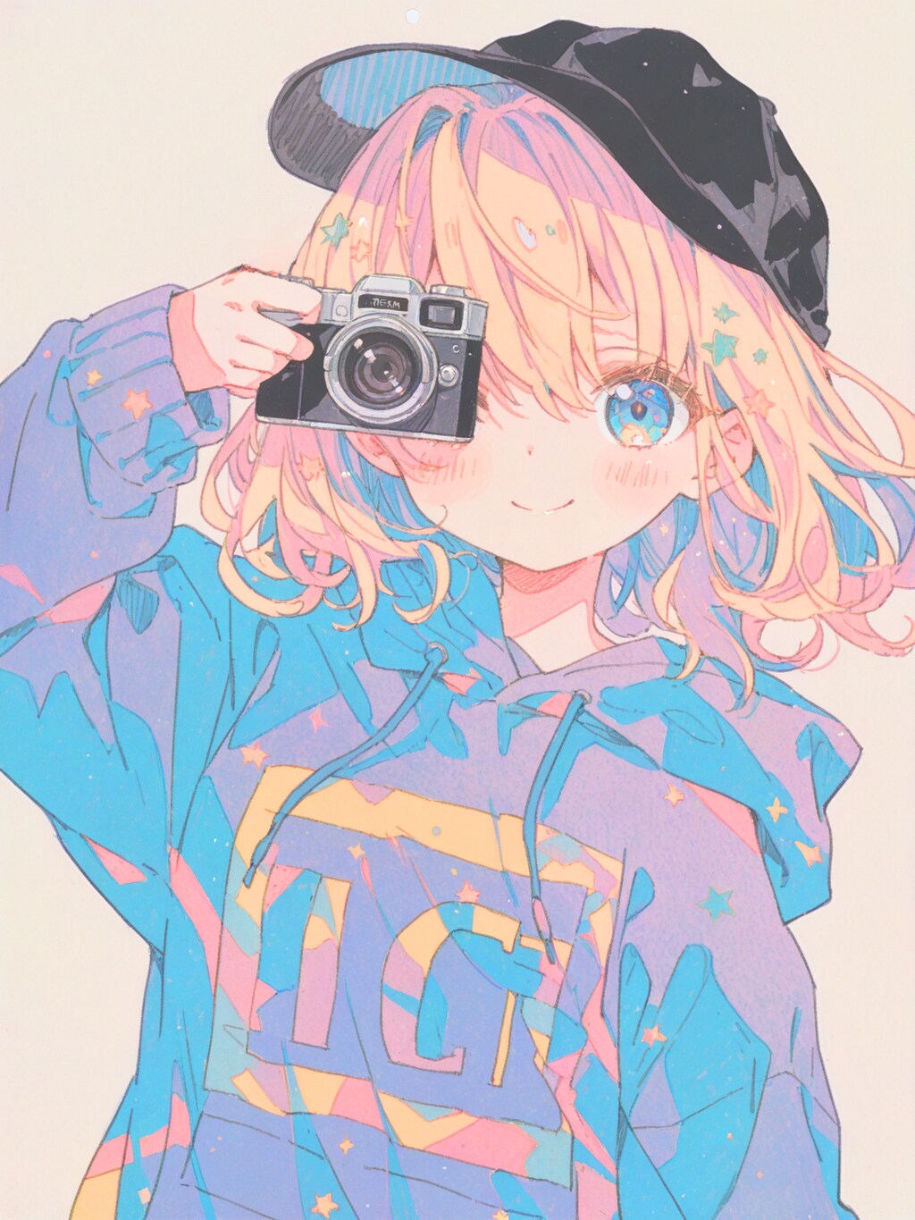 色鉛筆スケッチ風写真家少女