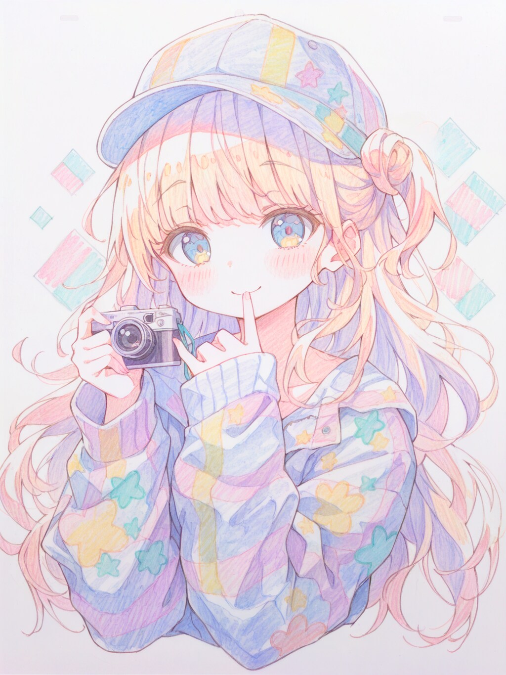 色鉛筆スケッチ風写真家少女