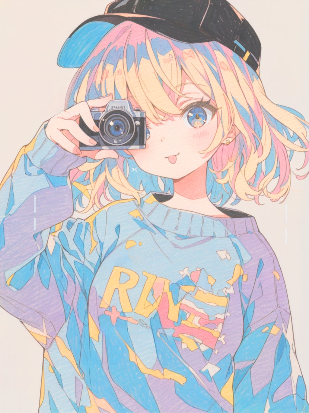 色鉛筆スケッチ風写真家少女