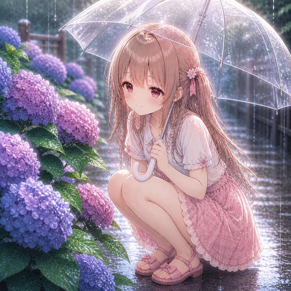 紫陽花をめでる梢