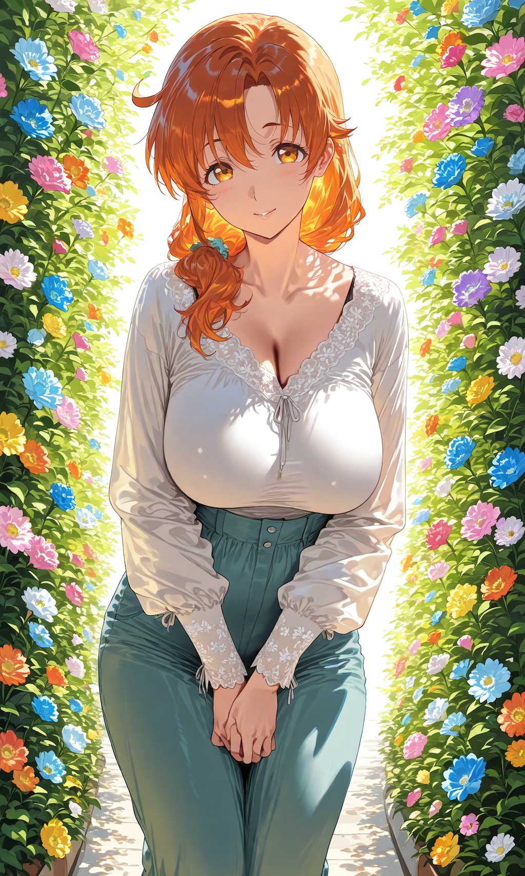 綺麗な花々にかこまれた一人の少女