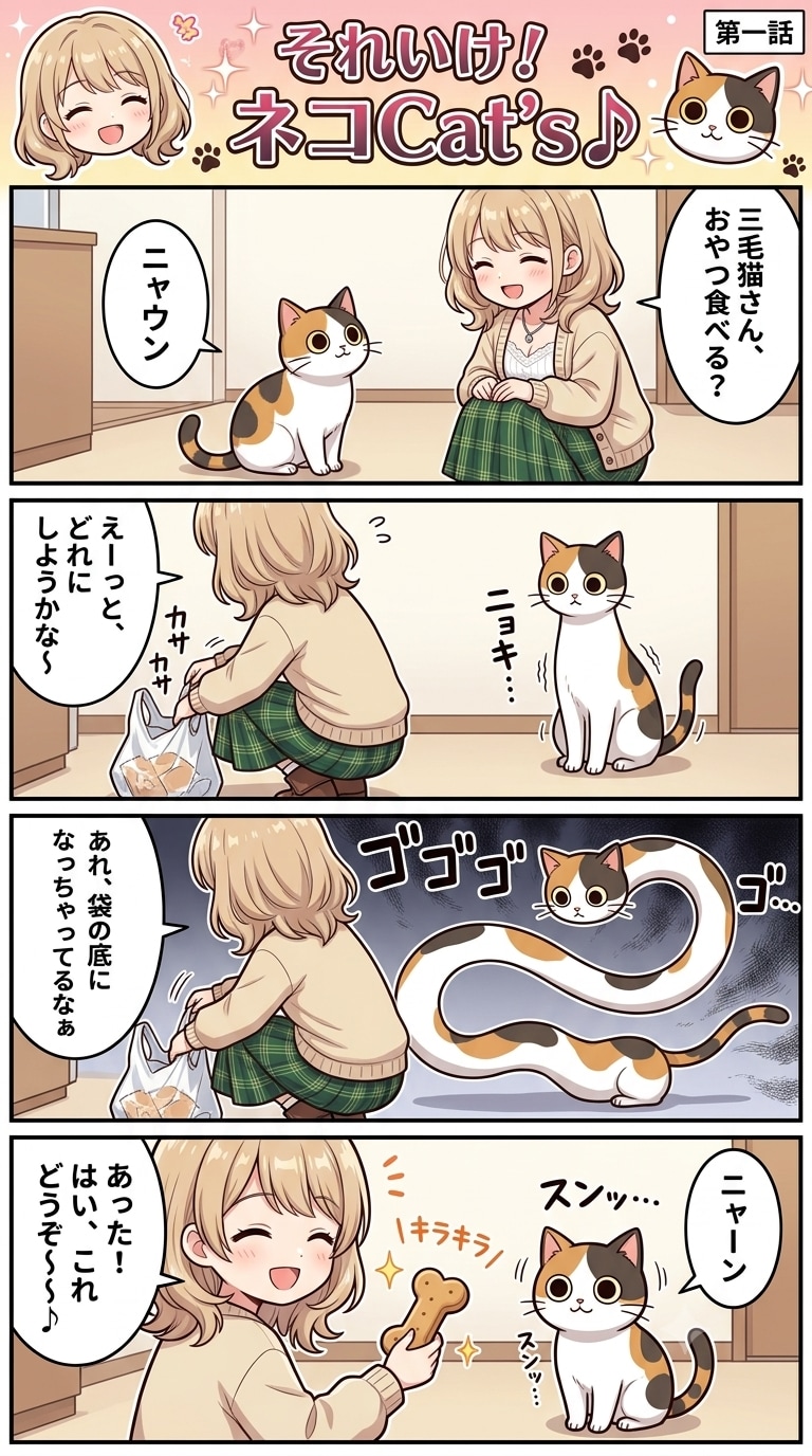それいけ！ネコCat's♪１話(４コマ漫画)