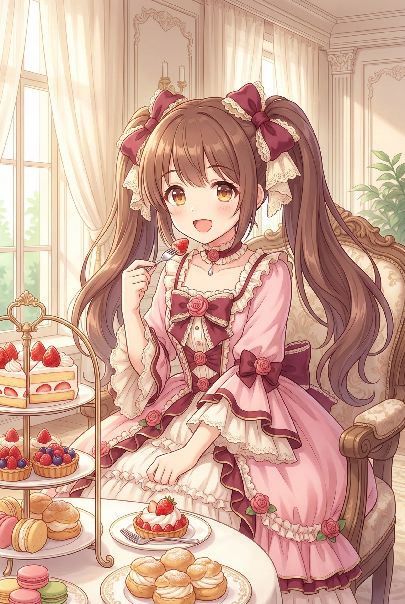 苺と薔薇の午後茶会、甘やかな吐息 | の人気AIイラスト・グラビア