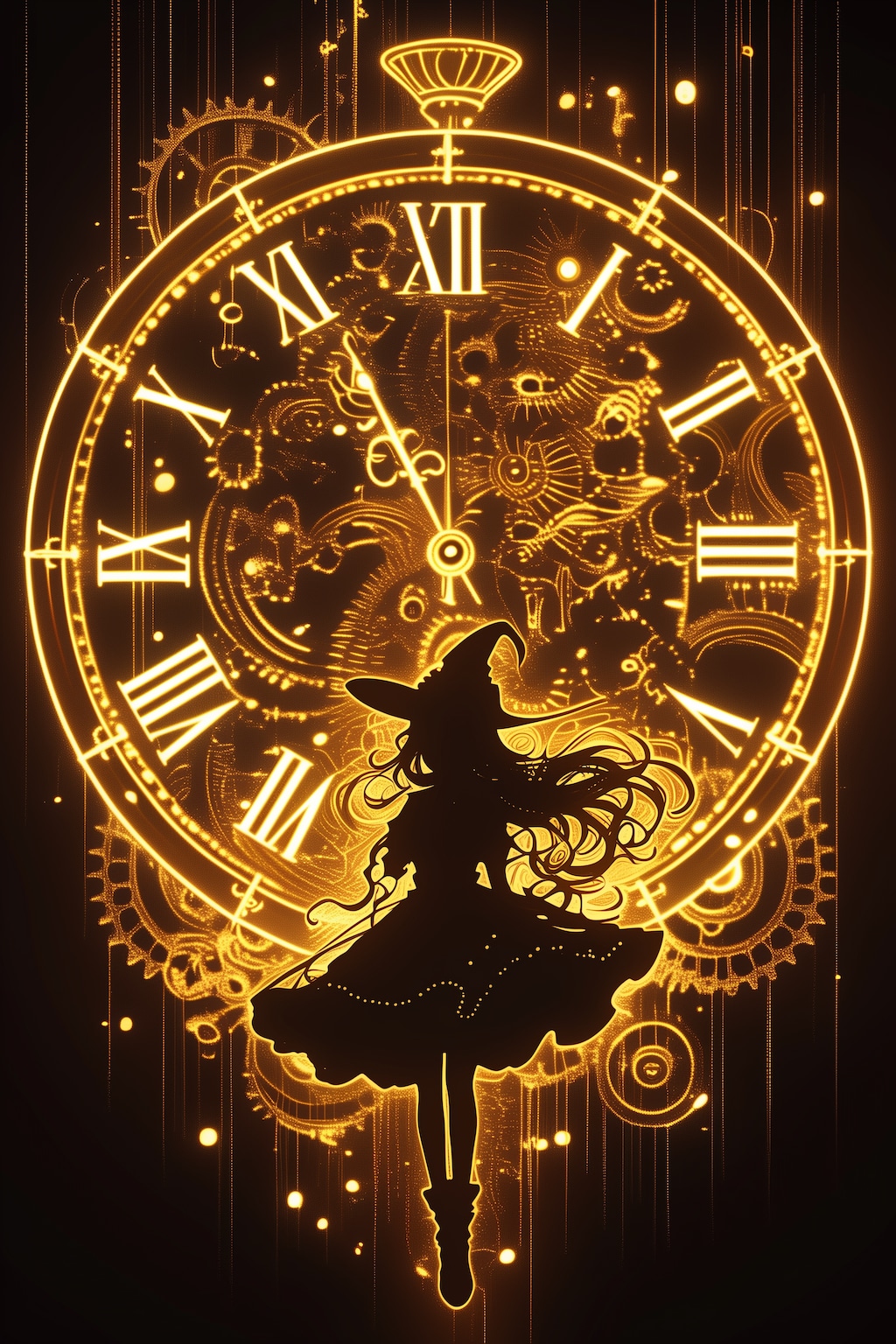 魔女と時計のシルエット