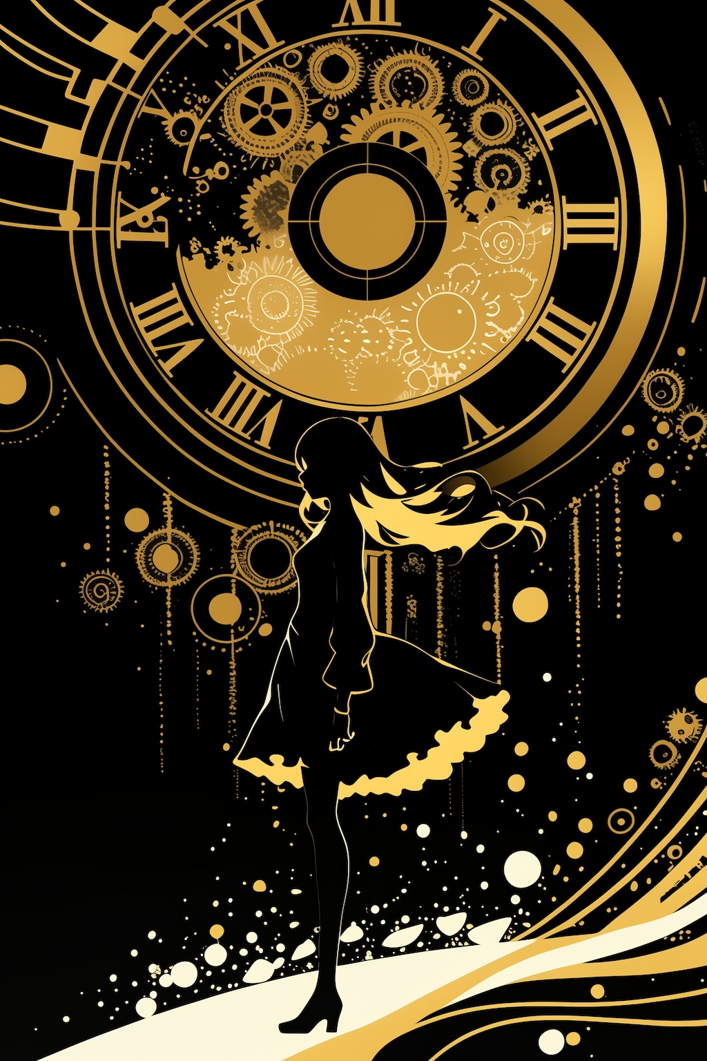 魔女と時計のシルエット