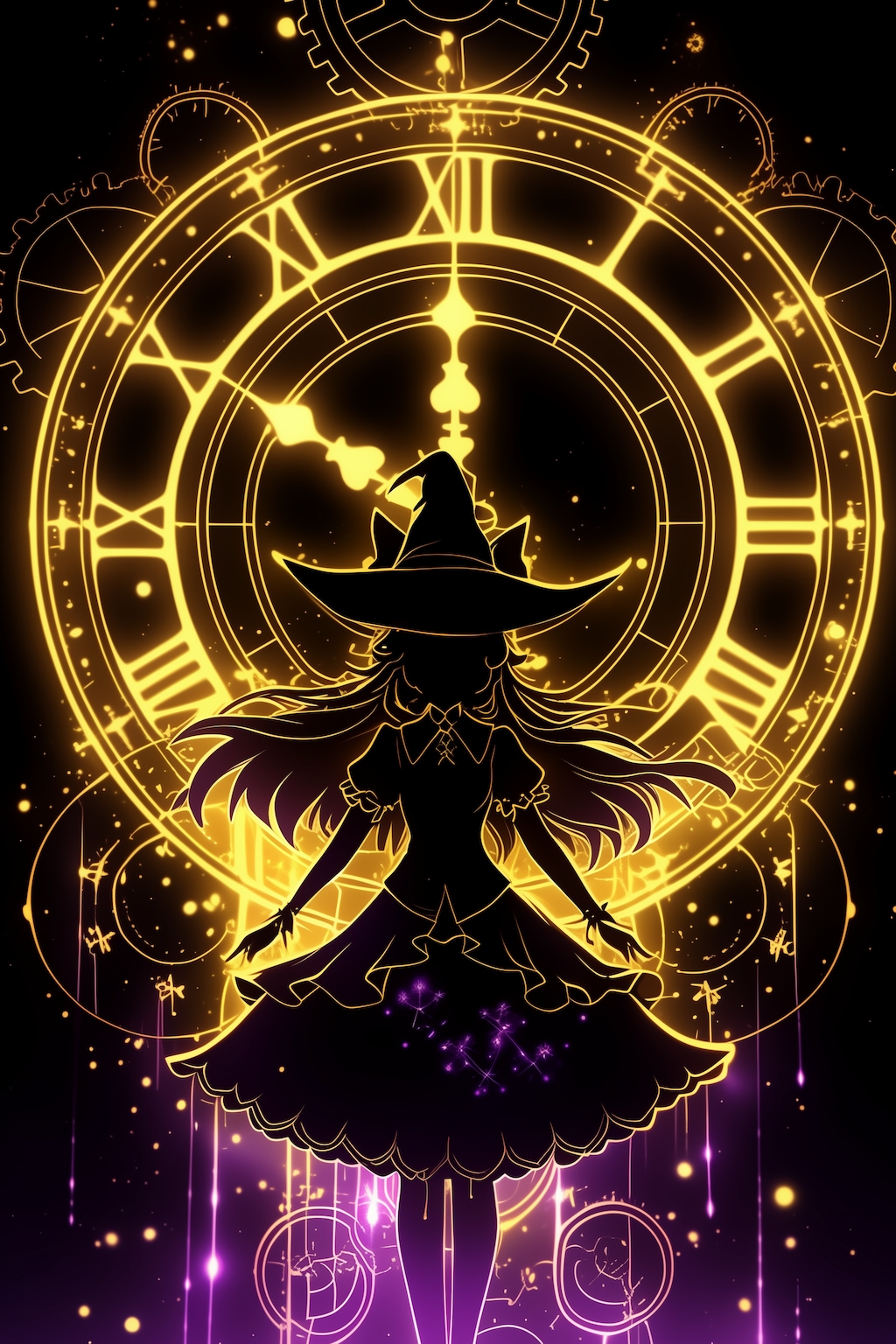 魔女と時計のシルエット