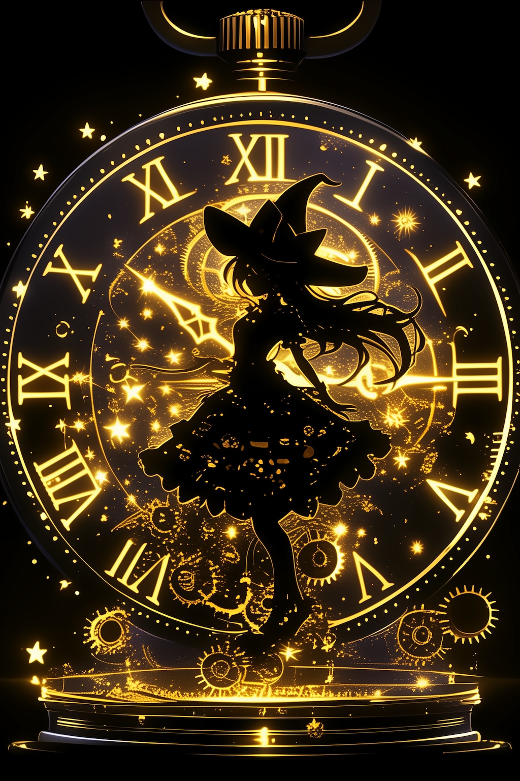 魔女と時計のシルエット