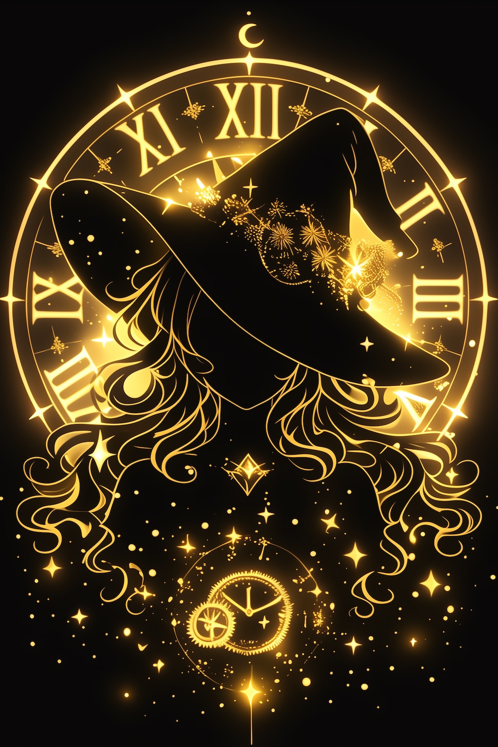 魔女と時計のシルエット