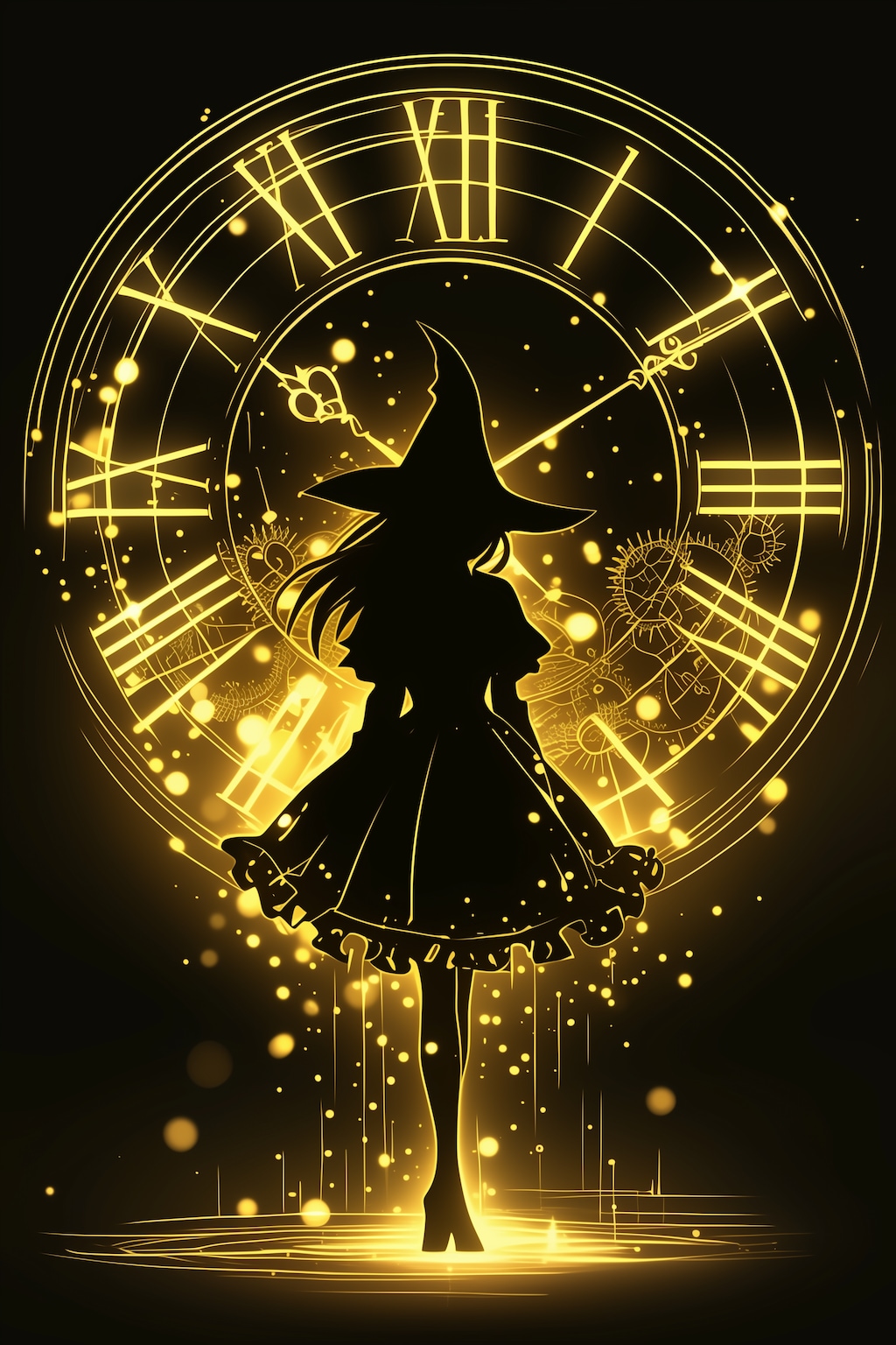 魔女と時計のシルエット