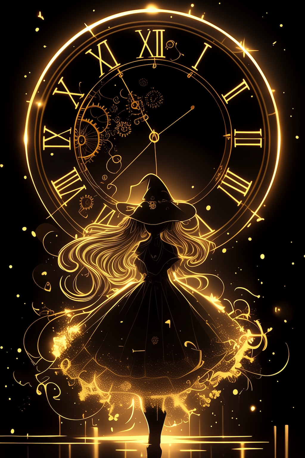 魔女と時計のシルエット