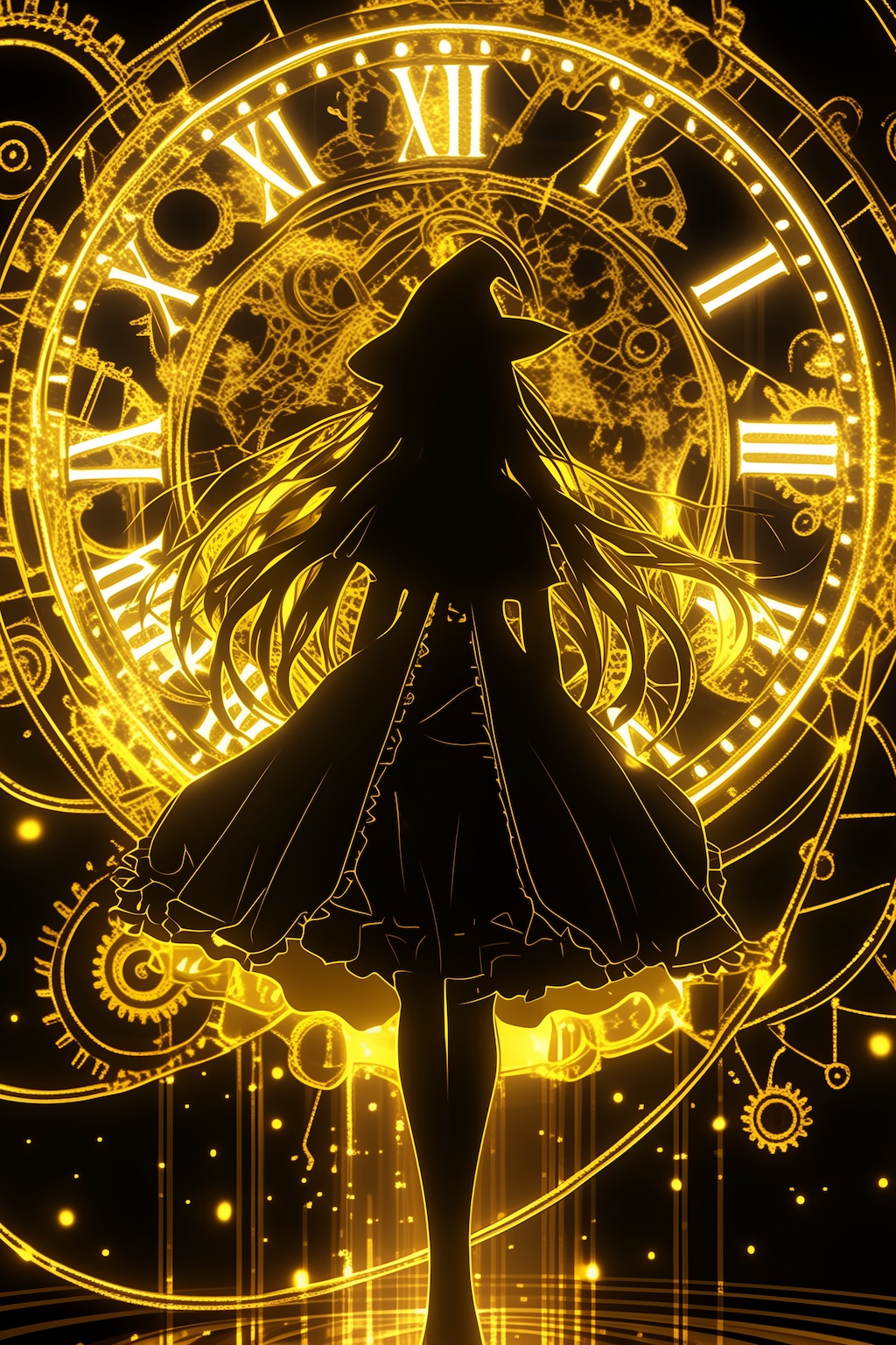 魔女と時計のシルエット