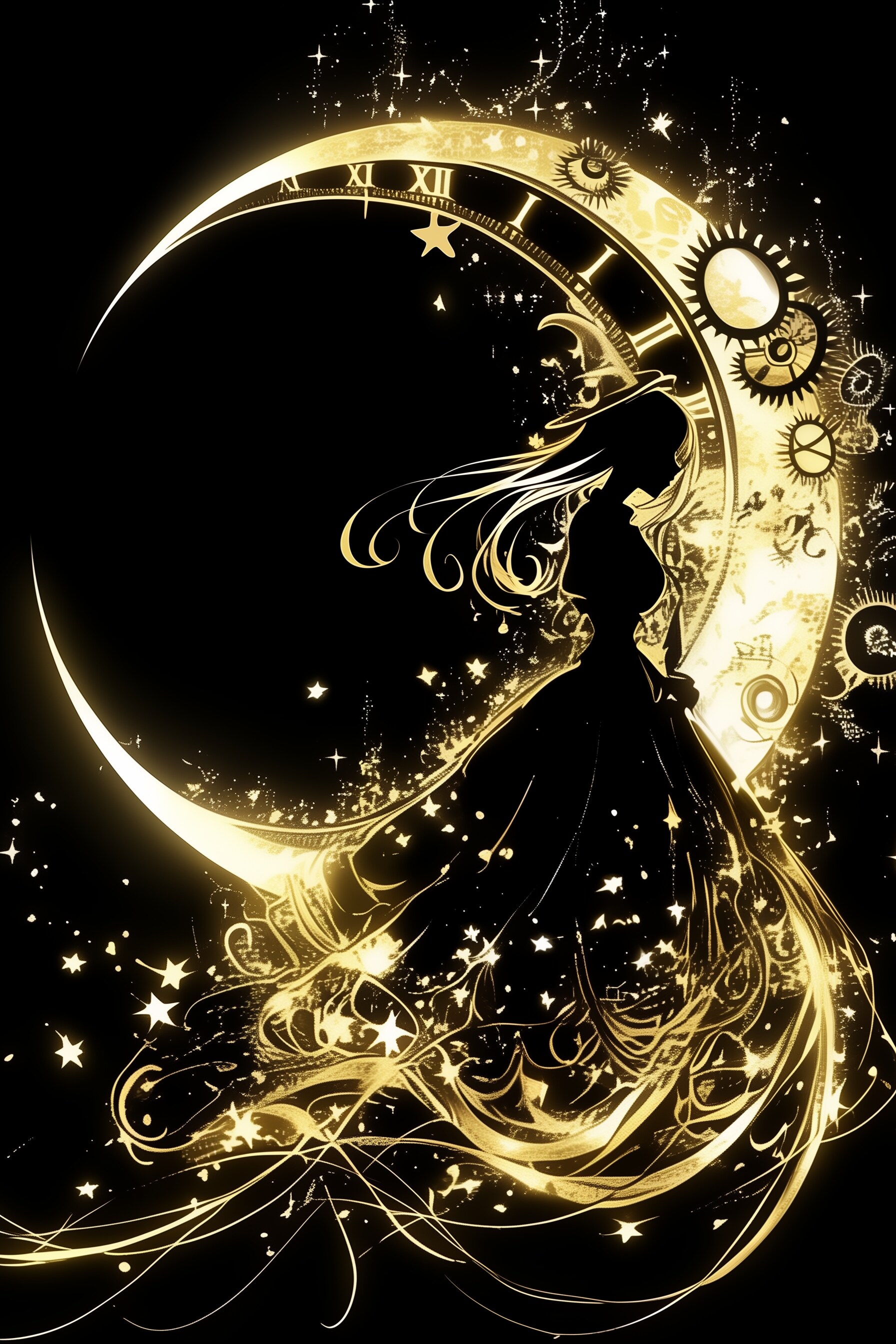 魔女と時計のシルエット | の人気AIイラスト・グラビア