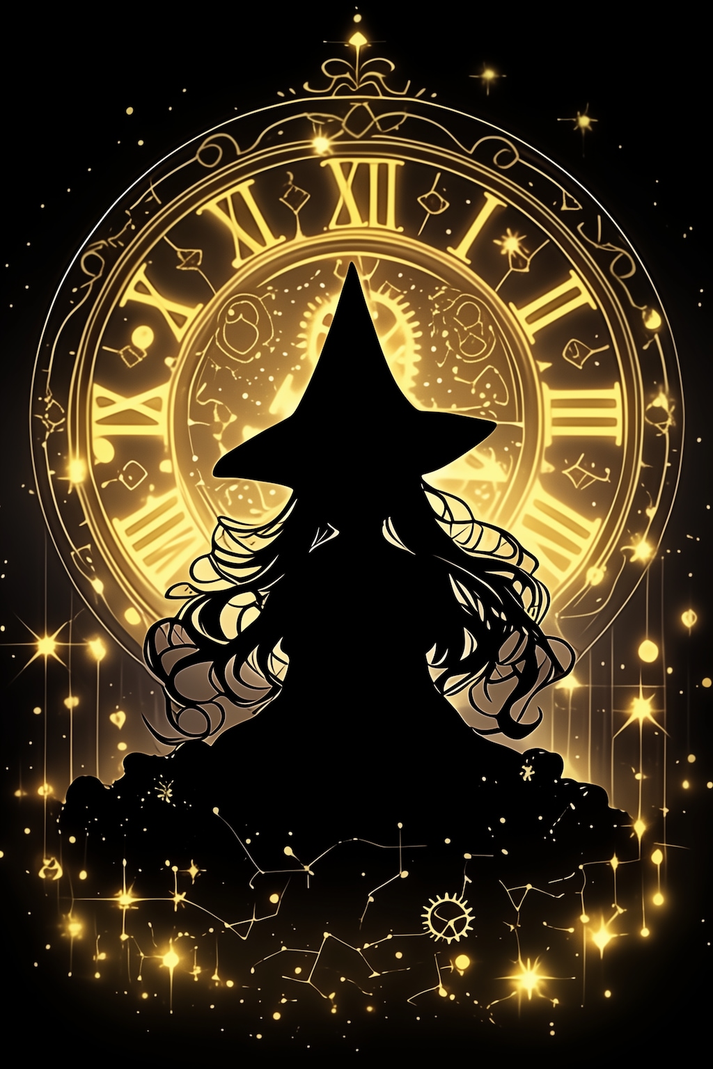 魔女と時計のシルエット