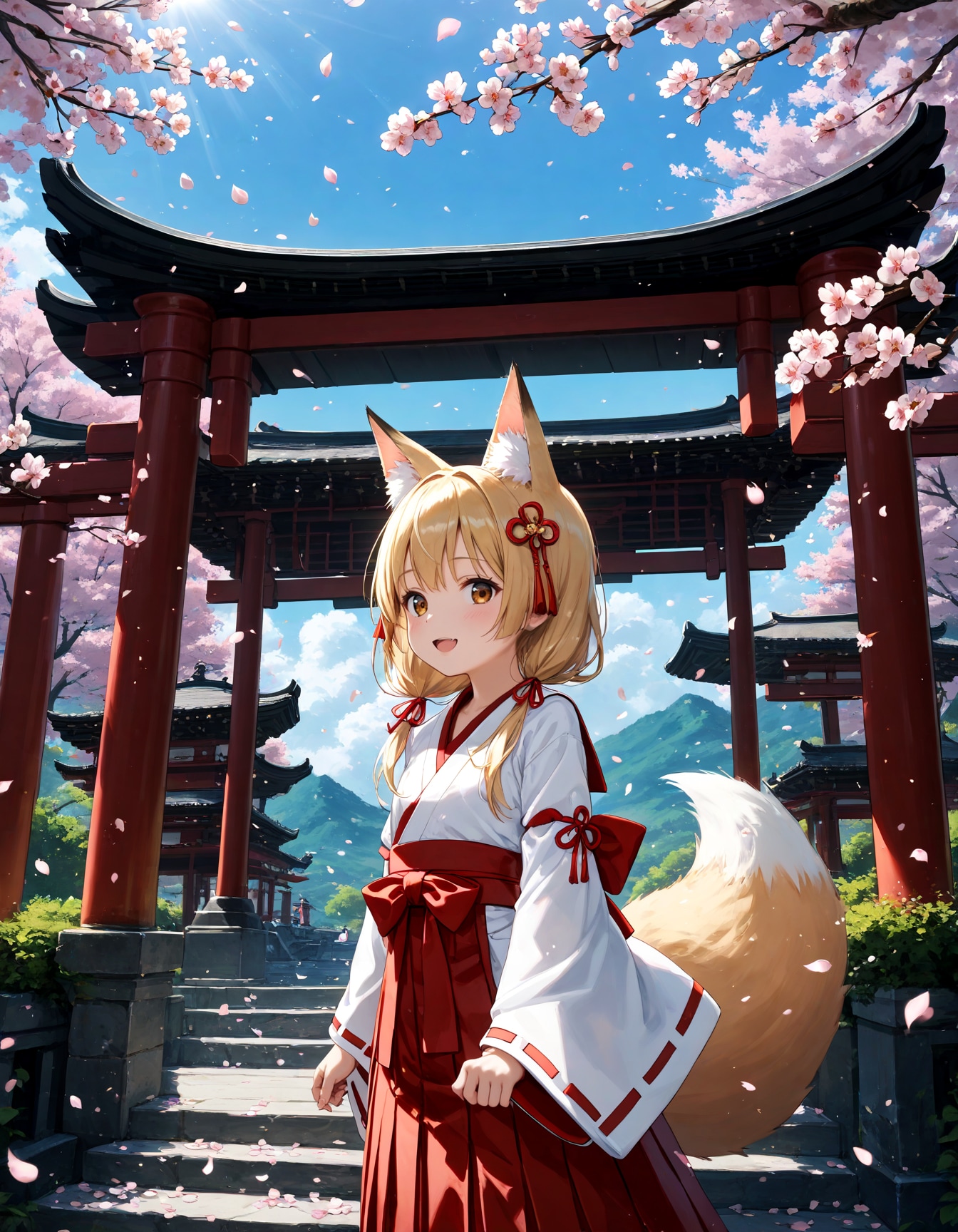 狐巫女と桜 | の人気AIイラスト・グラビア