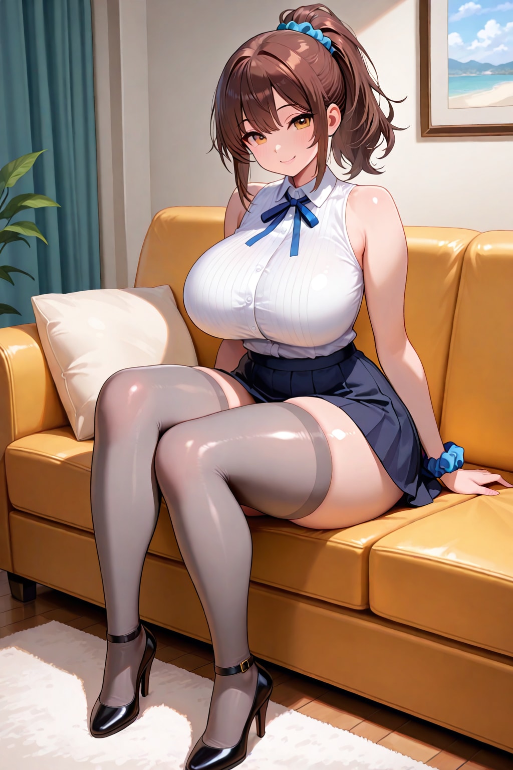 【リメイク】ソファーに座っているポニーテールの女性（のちの渓守さん・プロトタイプ）【LILY】