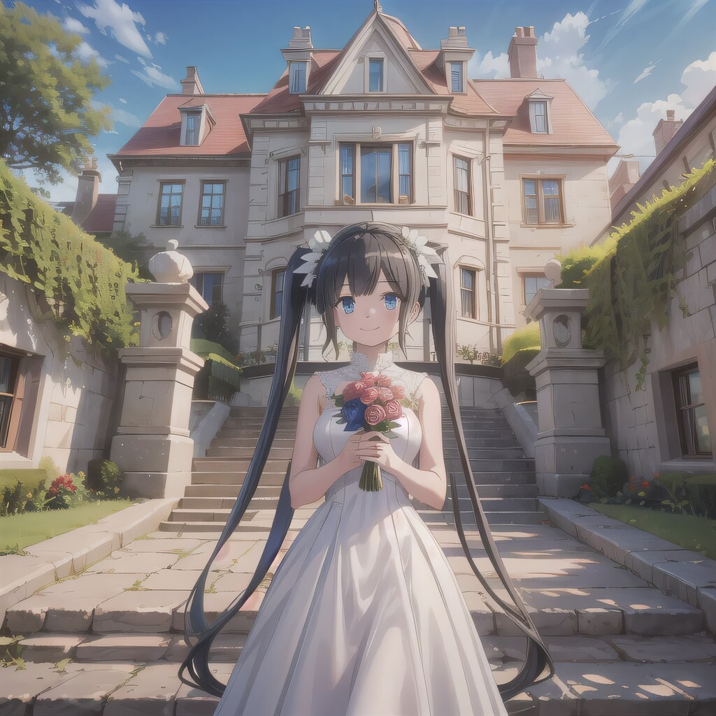 黒髪ツインテでウェディングドレスの少女３