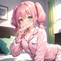 ピンク髪娘ちゃんのパジャマ姿（3枚 2枚目