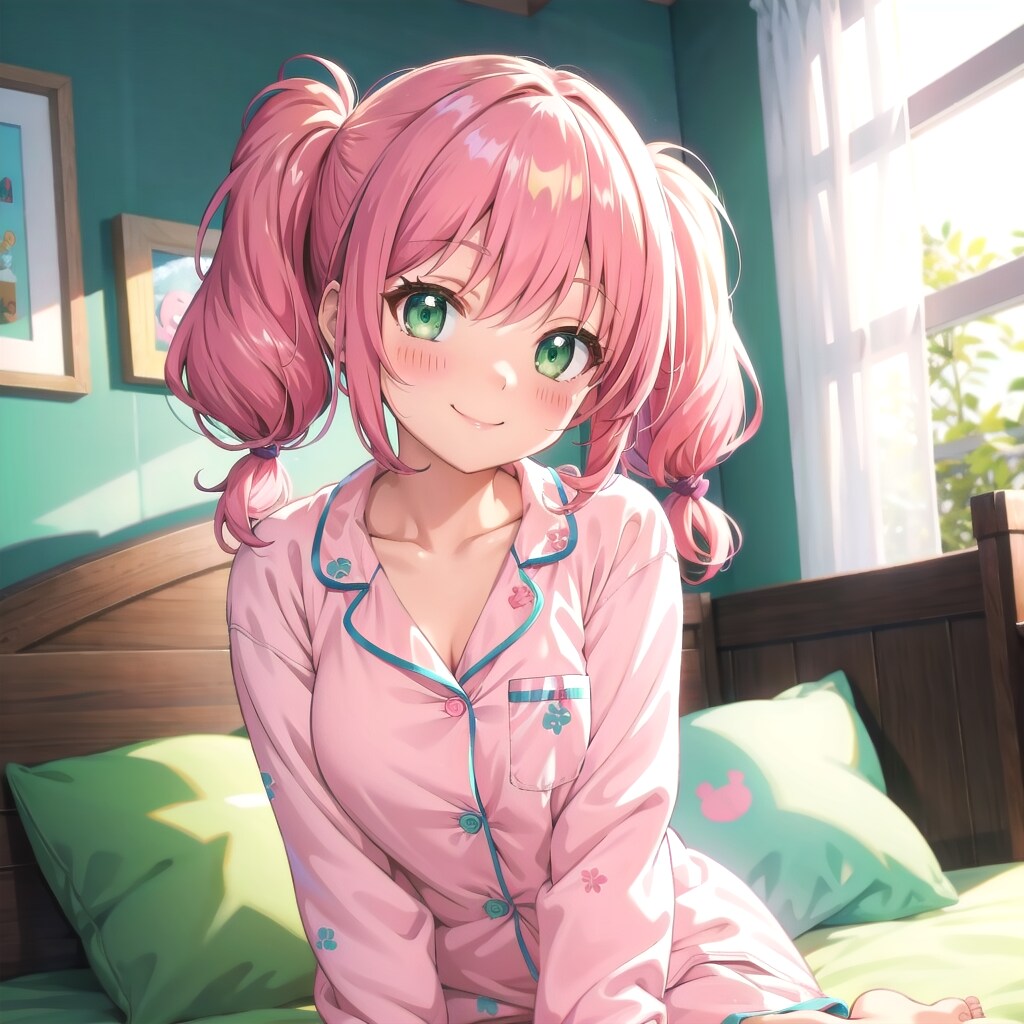 ピンク髪娘ちゃんのパジャマ姿（3枚