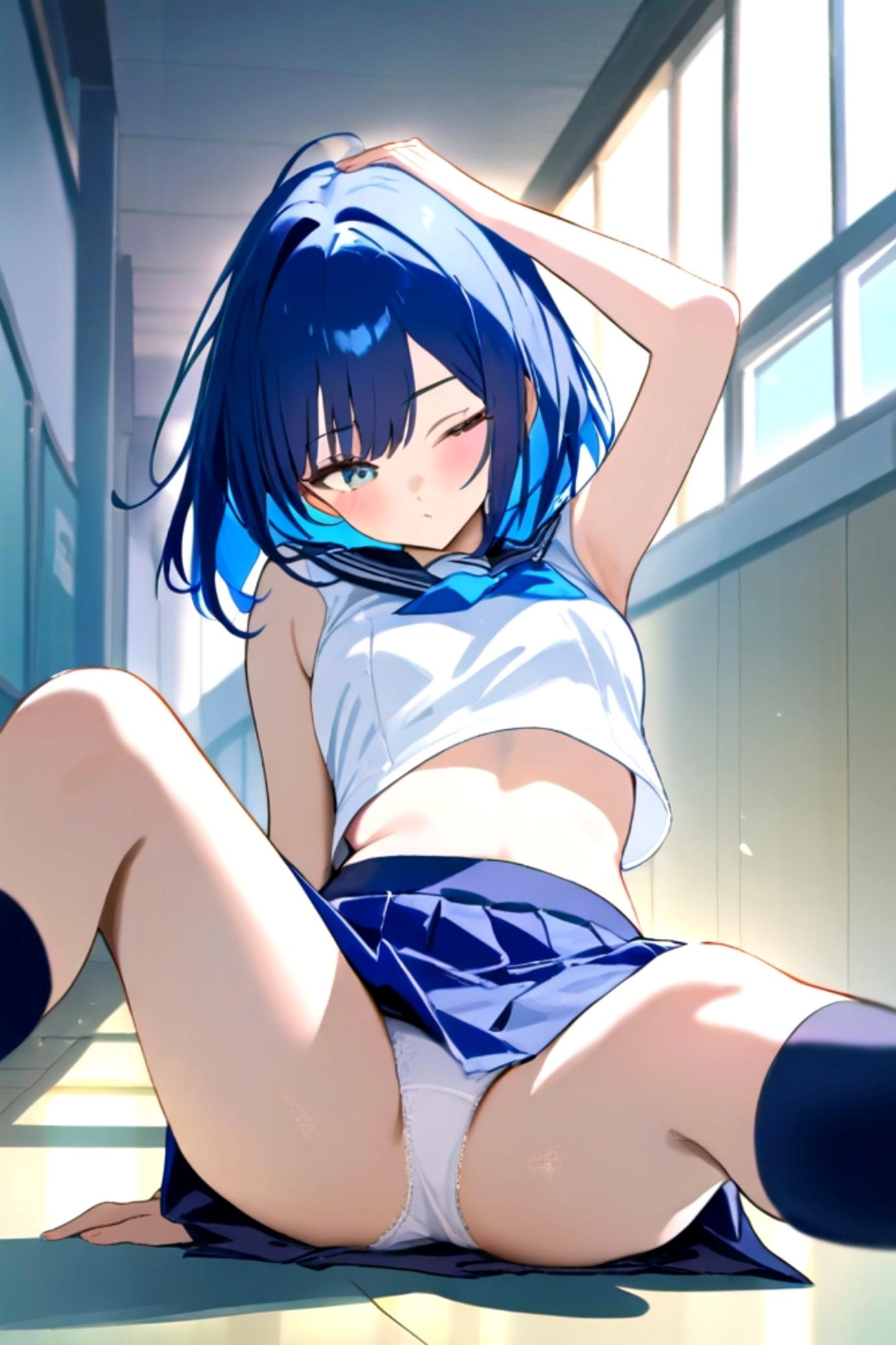 廊下でぶつかる青髪ちゃん