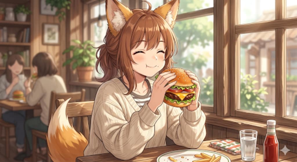 お昼はハンバーガー
