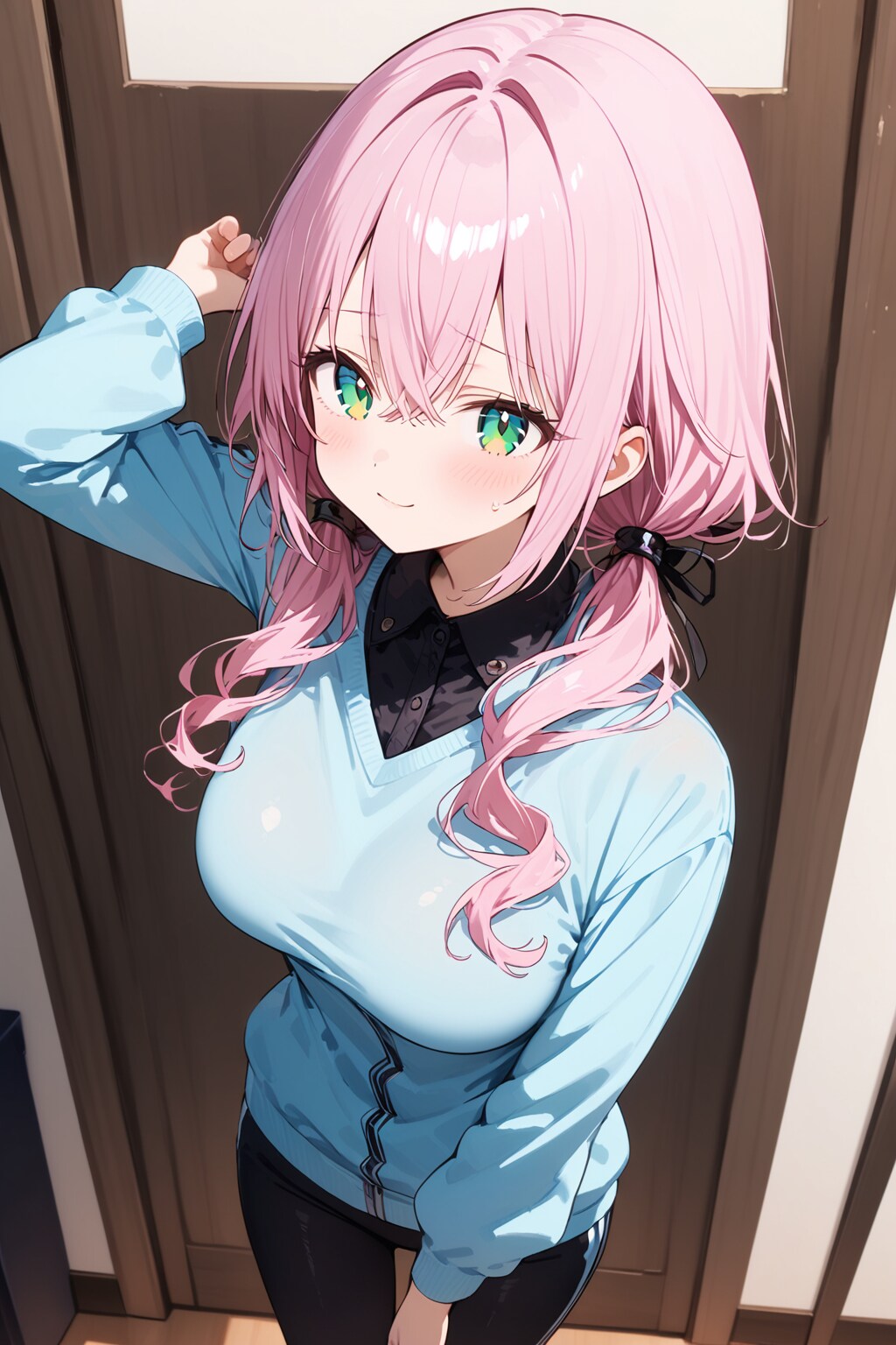 パンツスタイルの桃花