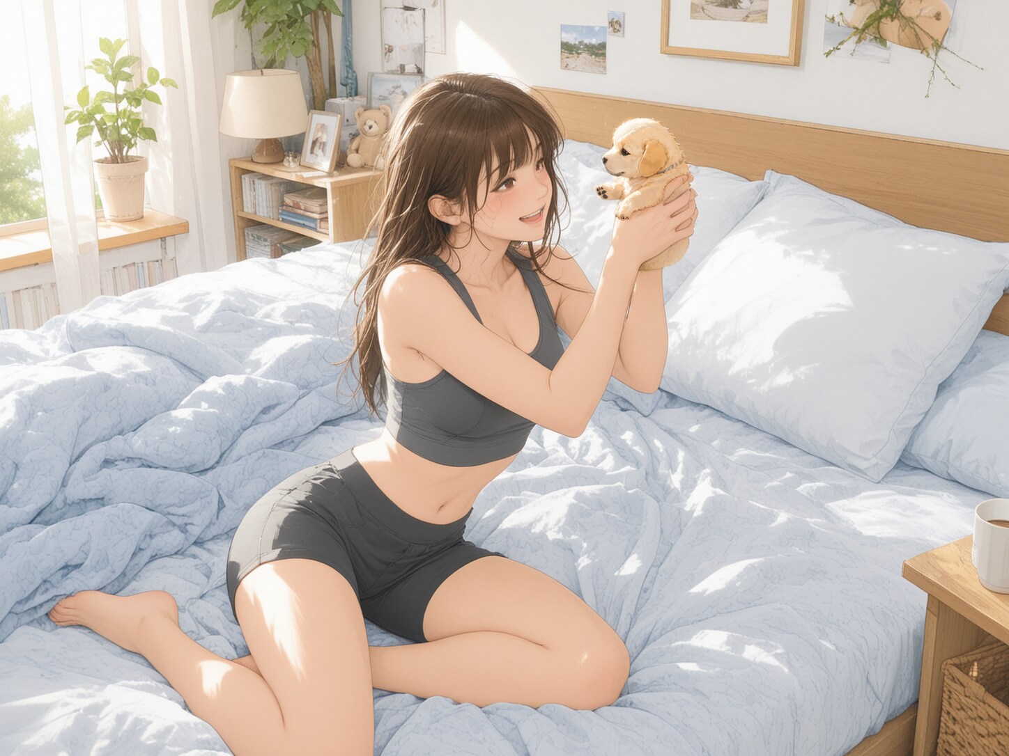 お姉さんと仔犬