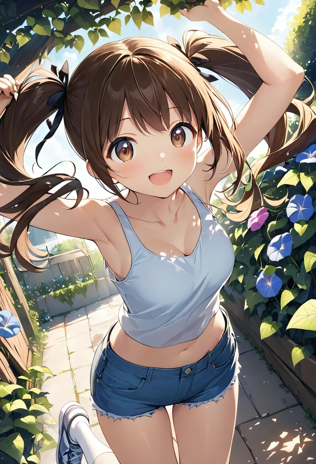 アサガオとタンクトップ少女