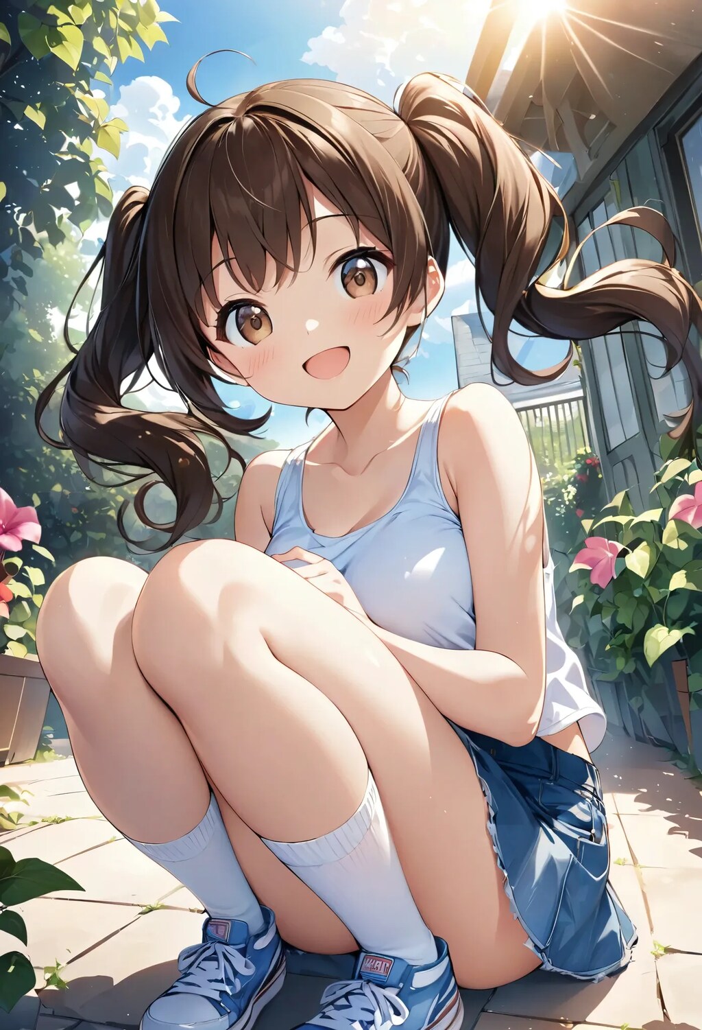 アサガオとタンクトップ少女