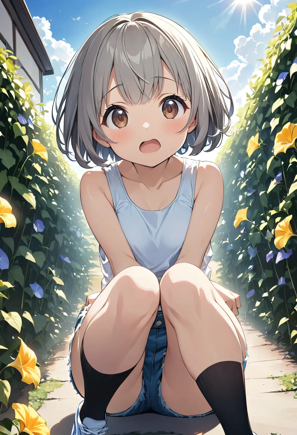 アサガオとタンクトップ少女