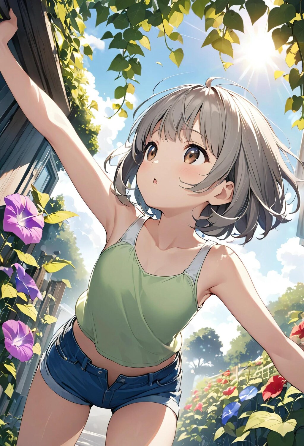 アサガオとタンクトップ少女