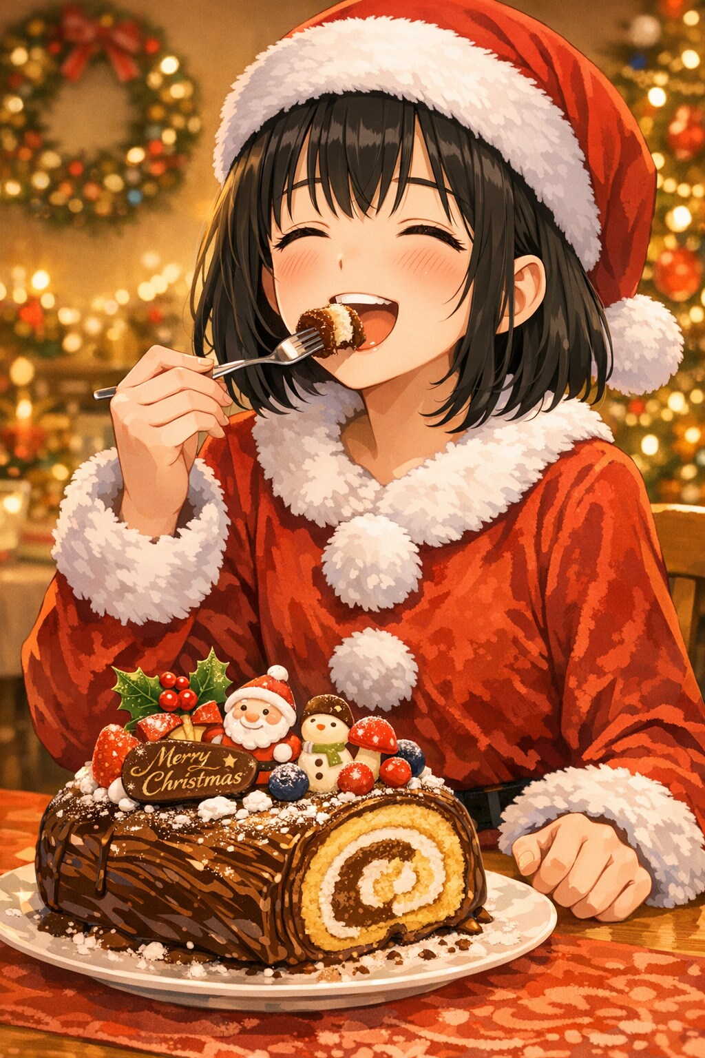 クリスマスケーキを食べている女の子