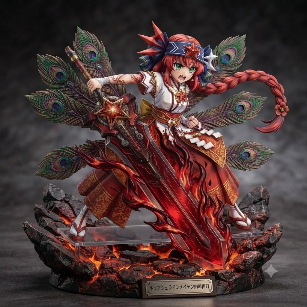 でっかい炎の剣を地面に叩き込むフィギュア風イラスト
