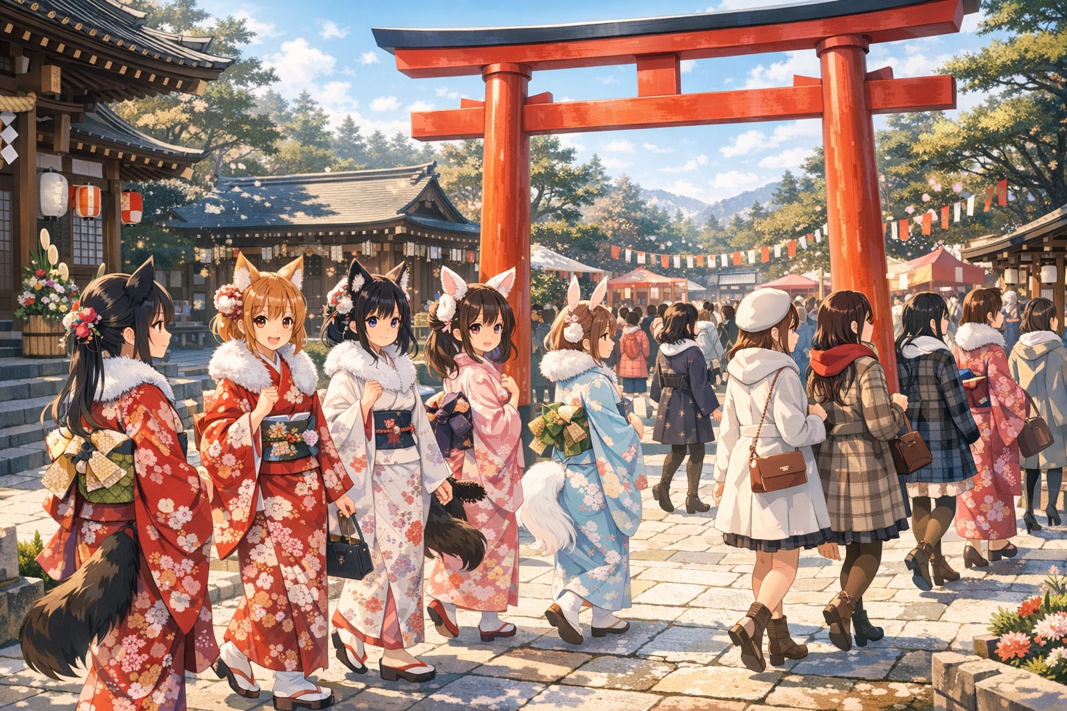 ケモミミつけて初詣 | の人気AIイラスト・グラビア