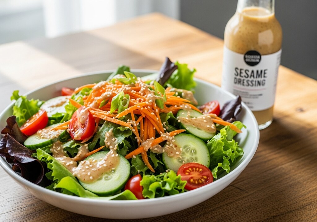 前菜の胡麻ドレッシングサラダ