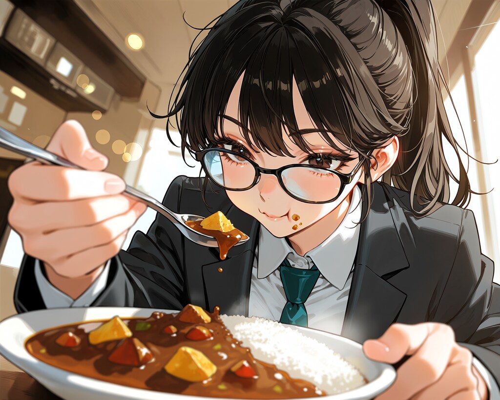 【Anima】カレーを頬張るスーツ姉さん