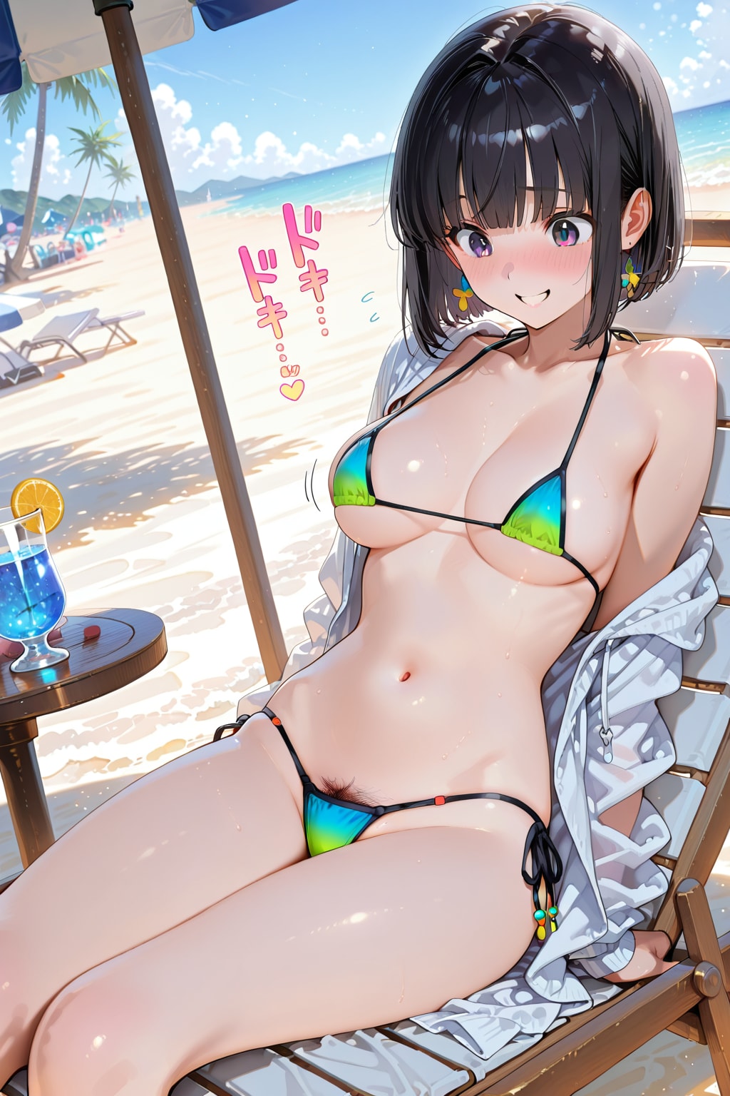 下の毛お手入れ忘れてマイクロビキニ着ちゃった大生恵瑠さんｗ