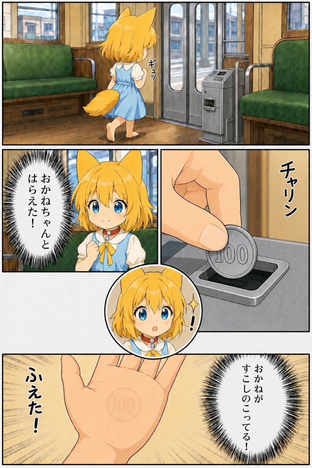 路面電車の乗車賃を支払うために硬貨を握りしめていたキツネ