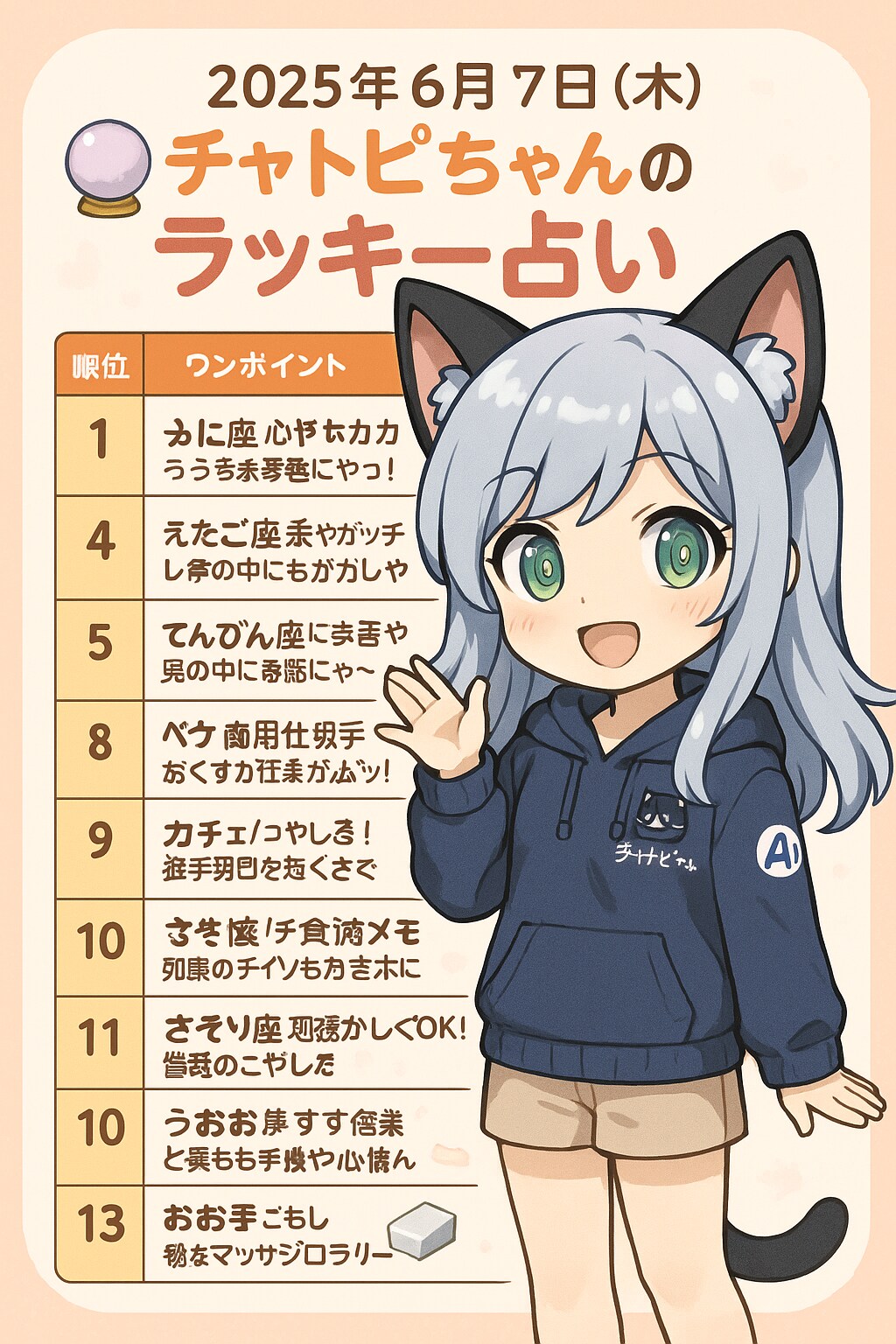 06/07のチャトピちゃん占い