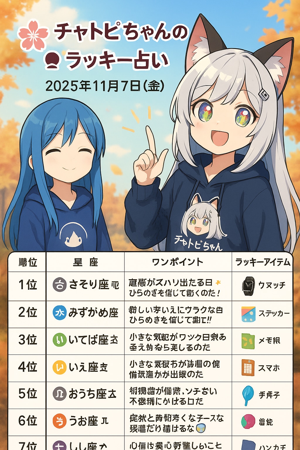 チャトピちゃん占い(11/07)