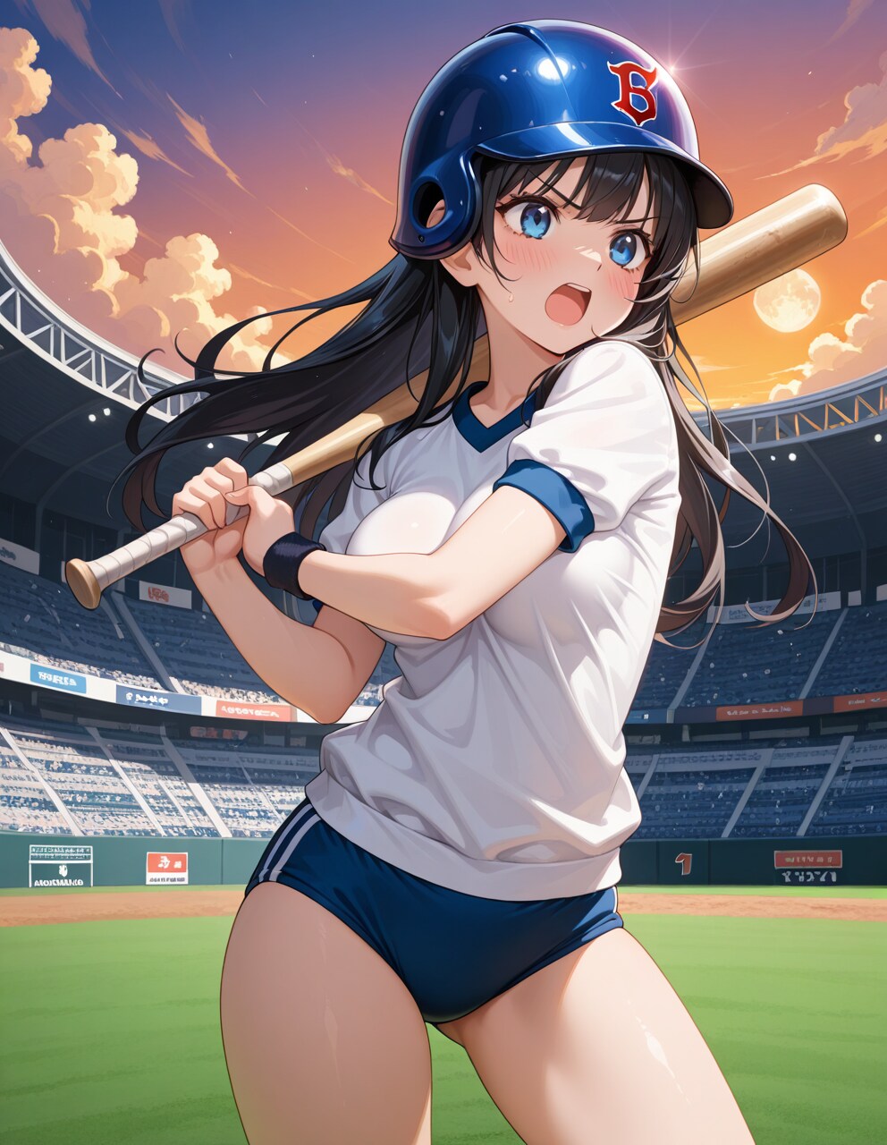 ブルマで野球をする葵さん(PixAI版)