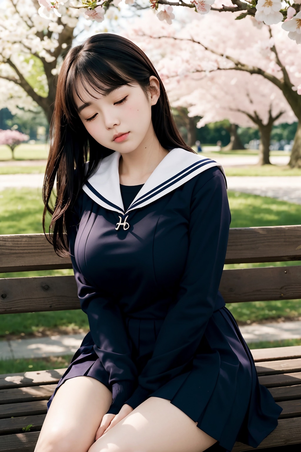 桜の下の女子校生